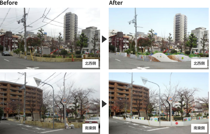 大阪市初、企業・住民・区による公園の改修工事。